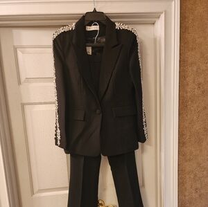 Black Blazer and Pants Set with Crystal Embellishments
